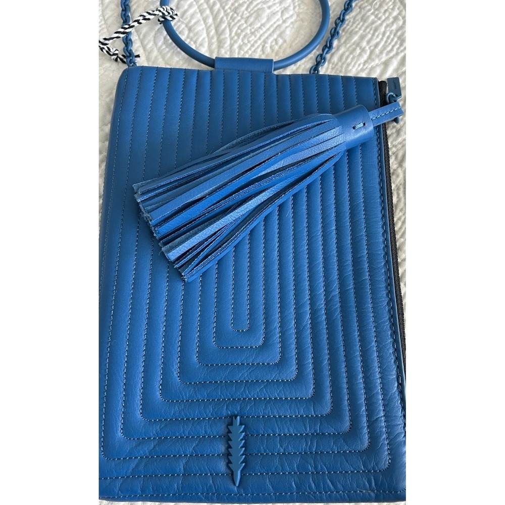 THACKER Nolita Cobalt Blue Leather Purse Crossbody Ring Tassel Chain Quilt NWOT